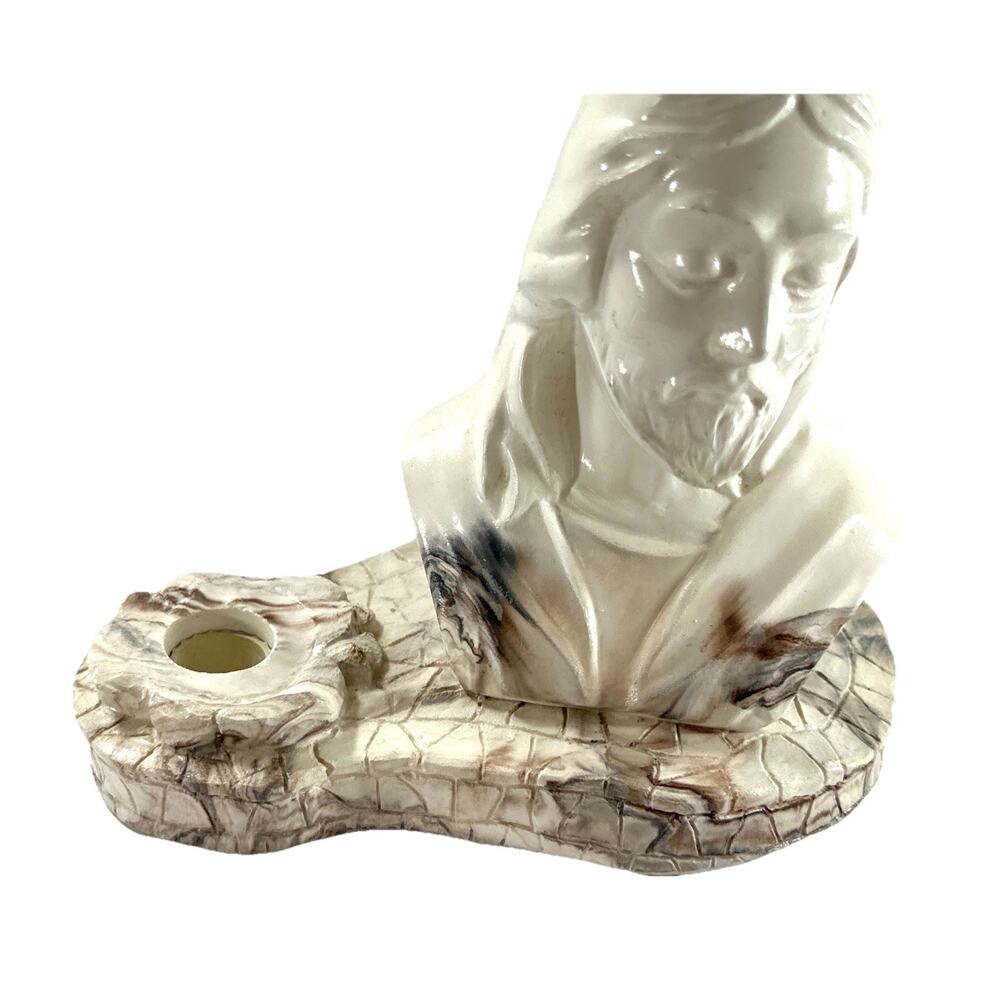 Vintage Jesus Bust Candle Holder Marbled Ceramic Religious Figurine 7” Devotion - Picture 7 of 8